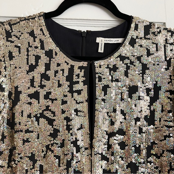 DEREK LAM 10 CROSBY Sequins Long Sleeve Dress in Gold - Picture 5 of 10